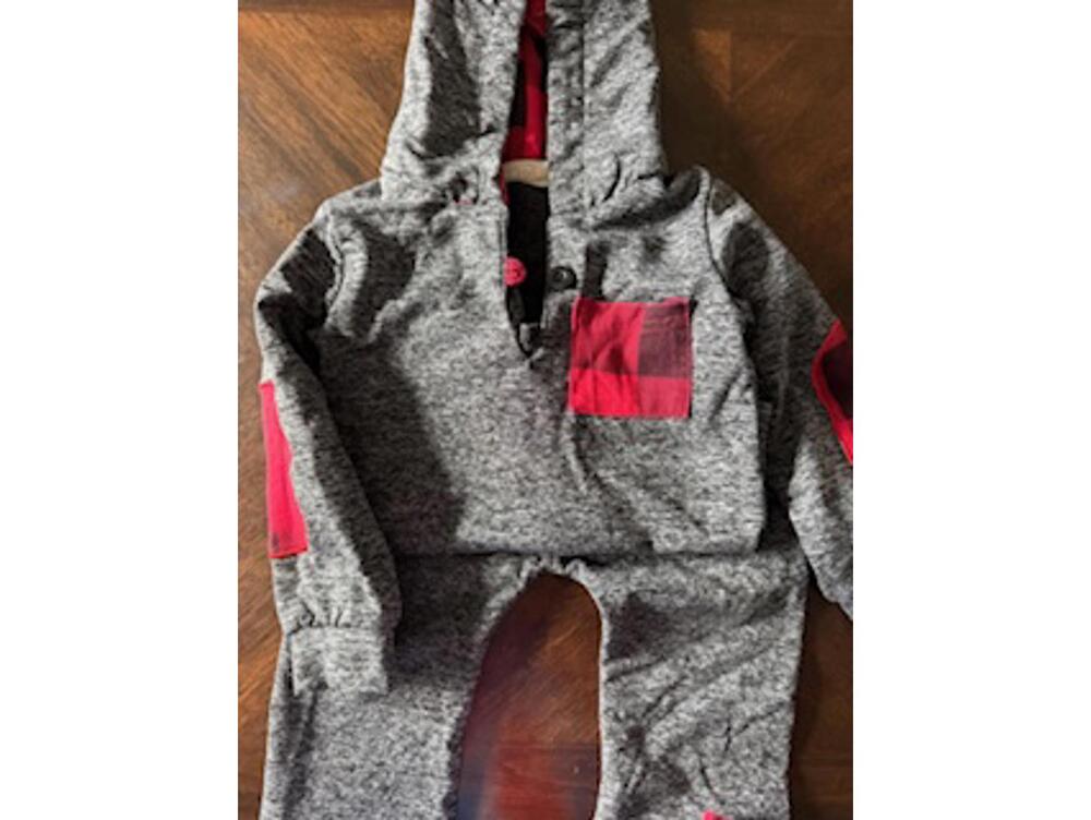 2 piece Grey with Red Plaid Sweatsuit